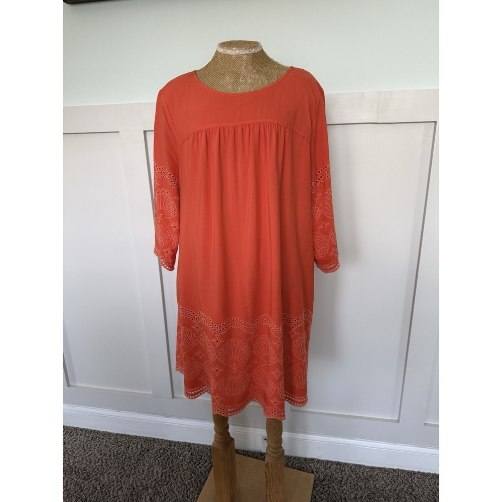 Crown & Ivy Seashell Eyelet Dress Size 16 Red Orange Beachy Preppy Lined Coastal